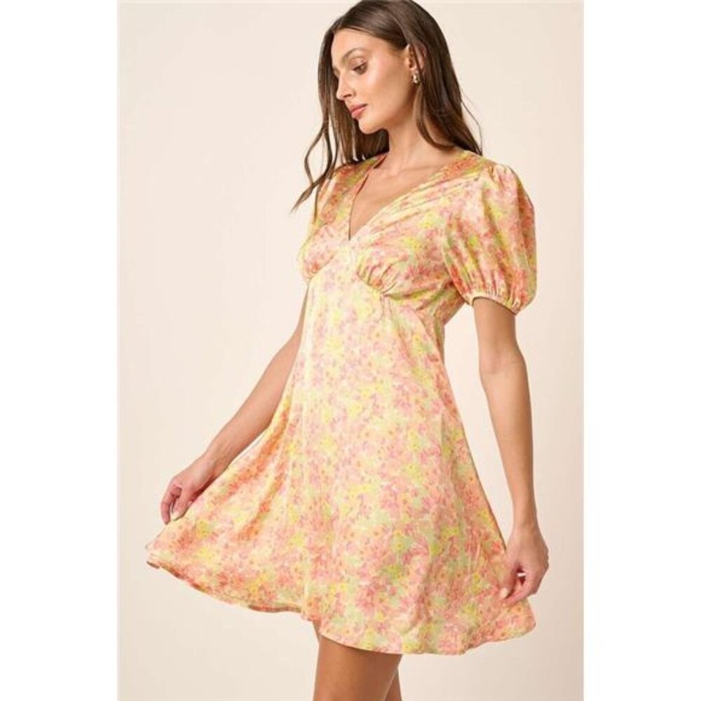 NWT Mittoshop Printed V-Neck Puff Sleeve Mini‎ Dress